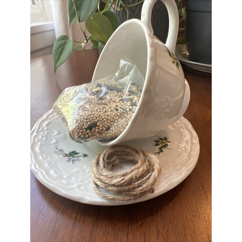 Beverly Rose China Cup & Saucer Glued Hanging Handcrafted Bird Feeder